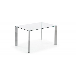 Tavolo Spot in vetro e gambe in acciaio cromato 142 x 92 cm