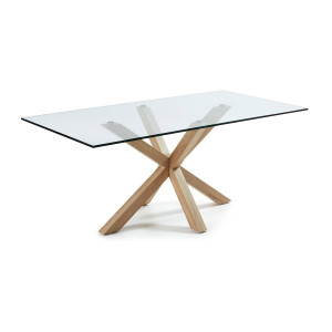 Tavolo Argo in vetro e gambe in acciaio effetto legno 180 x 100 cm