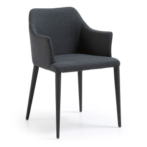Sedia con braccioli Danai grigio scuro e gambe in tessuto