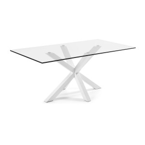 Tavolo Argo in vetro e gambe in acciaio finitura bianca 200 x 100 cm