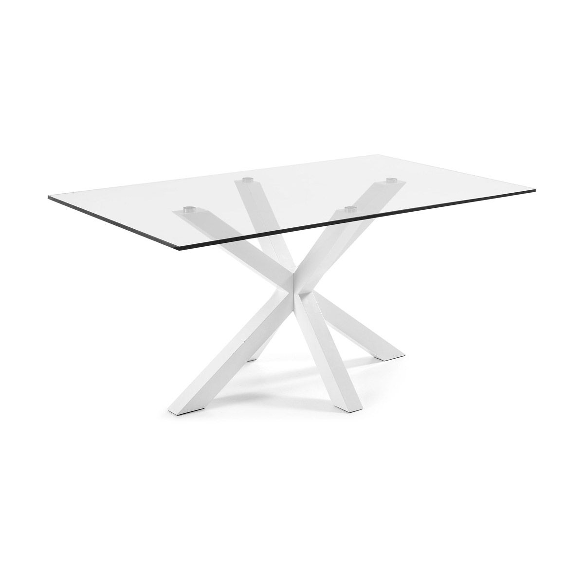 Tavolo Argo in vetro e gambe in acciaio finitura bianca 180 x 100 cm