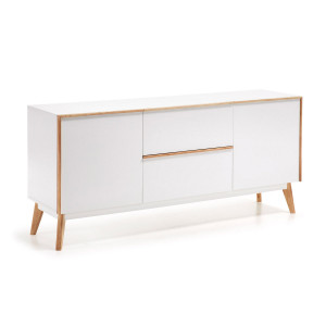 Credenza Melan 2 ante e 2 cassetti laccata bianca e legno massello di caucciù 160 x 72 cm