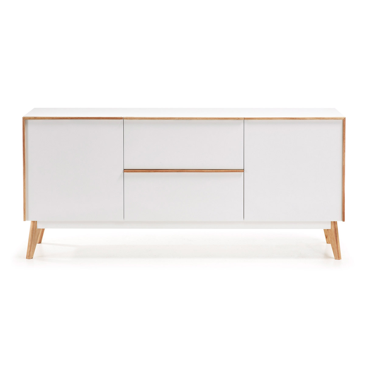 Credenza Melan 2 ante e 2 cassetti laccata bianca e legno massello di