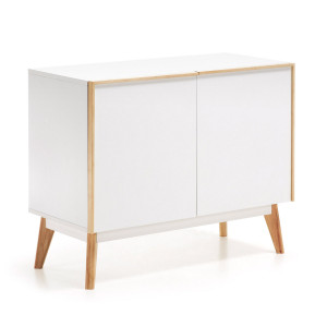 Credenza Melan 2 ante laccata bianca e legno massello di caucciù 90 x 72 cm