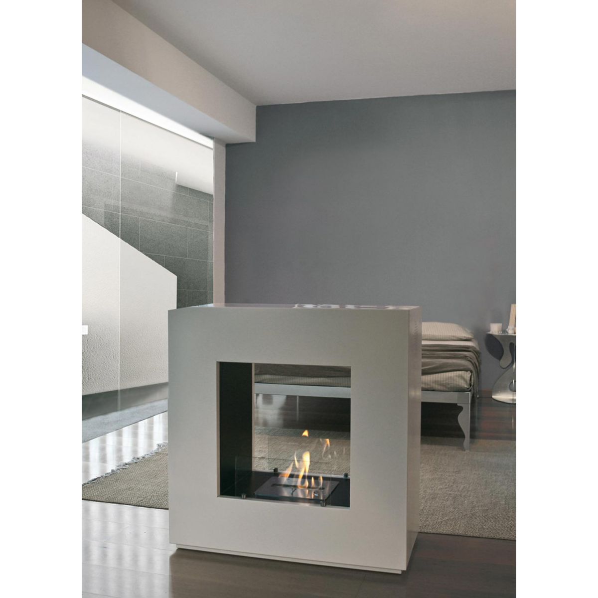 Camino A Bioetanolo Giunone Da Terra - Bianco, 96x96x35cm - Senza Fumo