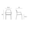 Set tavolo Rio 210 con 6 poltrone Riva dettaglio scheda tecnica poltrona 