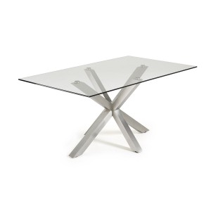 Tavolo Arya 200x100 inox opaco piano vetro