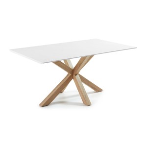 Tavolo Arya 180x100 metallo effetto legno piano metallo bianco