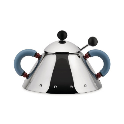 Alessi 9097 Zuccheriera con cucchiaino in acciaio Inox-Azzurro