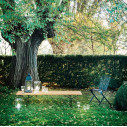 Knoll Bertoia Panca Listoni Teak Struttura Rilsan Nero Outdoor ambientazione