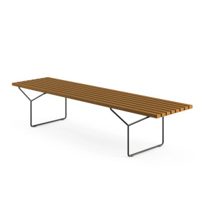 Knoll Bertoia Panca Listoni Teak Struttura Rilsan Nero Outdoor 