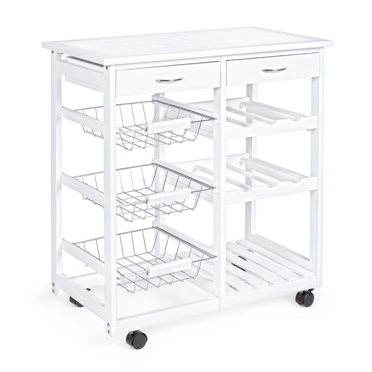 Carrello cucina Duo 2c-3cest con portabottiglie bianco BIZZOTTO