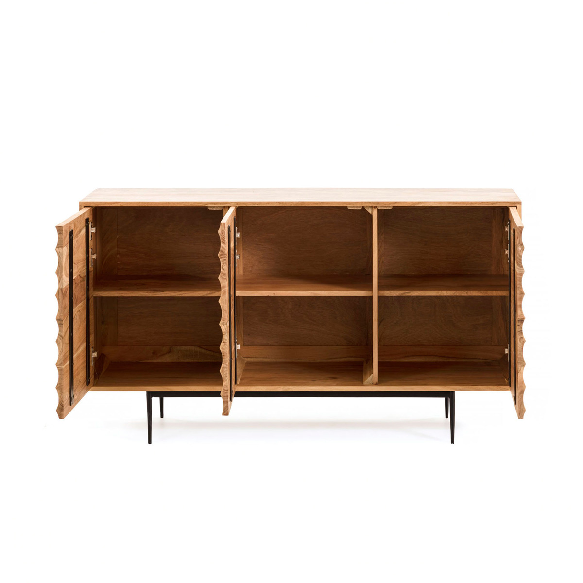 Credenza mobile per vinili 3 cassetti in legno massello di acacia