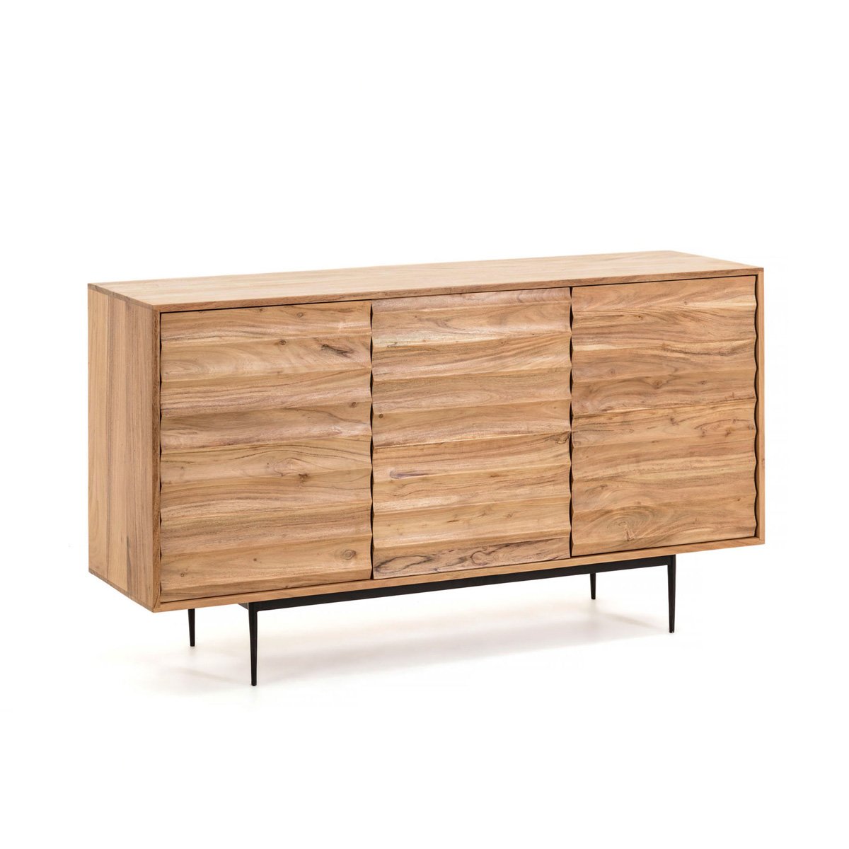 Creenza Delsie 3 ante in legno massello di acacia e acciaio verniciato nero 147 x 81 cm