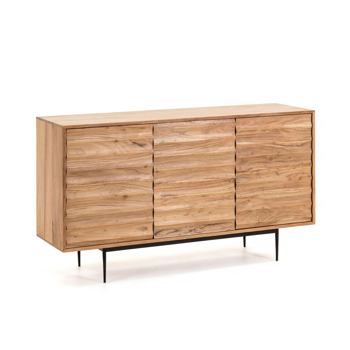 Credenza Delsie 3 ante in legno massello di acacia e acciaio verniciato nero 147 x 81 cm