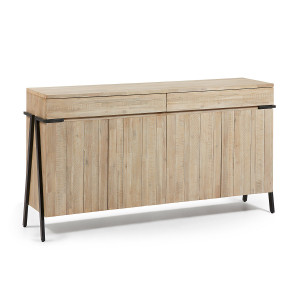 Credenza Thinh 4 ante e 2 cassetti in legno massello di acacia e acciaio nero 184 x 98 cm