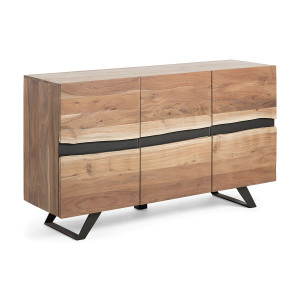 Credenza Uxia 3 ante in massello di acacia e acciaio verniciato nero 148 x 85 cm