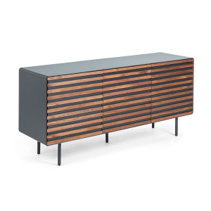 Credenza Kesia 2 ante impiallacciato noce e acciaio verniciato nero 162 x 74 cm