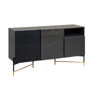 Credenza Milian 3 ante impiallacciata frassino e acciaio finitura nera e oro 159 x 85 cm