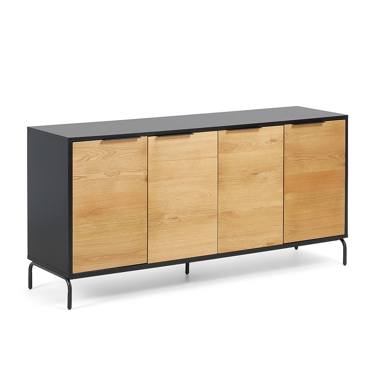 Credenza Savoi 4 ante MDF laccato nero e acciaio verniciato nero 165 x 80 cm
