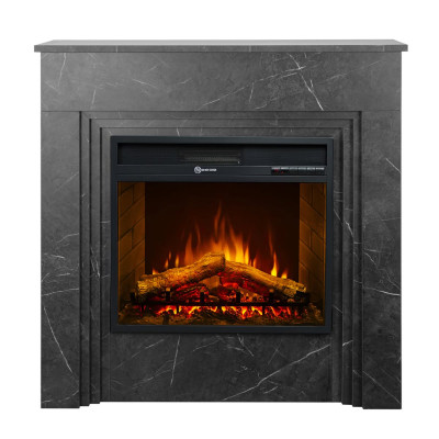 Camino elettrico da terra Bellini in legno effetto Marmo Nero 96x35x96