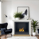 Camino a bioetanolo da terra Stoccolma in legno bianco 75x28x70 Divina Fire ambientazione