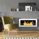 Camino a bioetanolo da parete o incasso Livorno 90x12x40 con vetro Bianco Divina Fire ambientazione