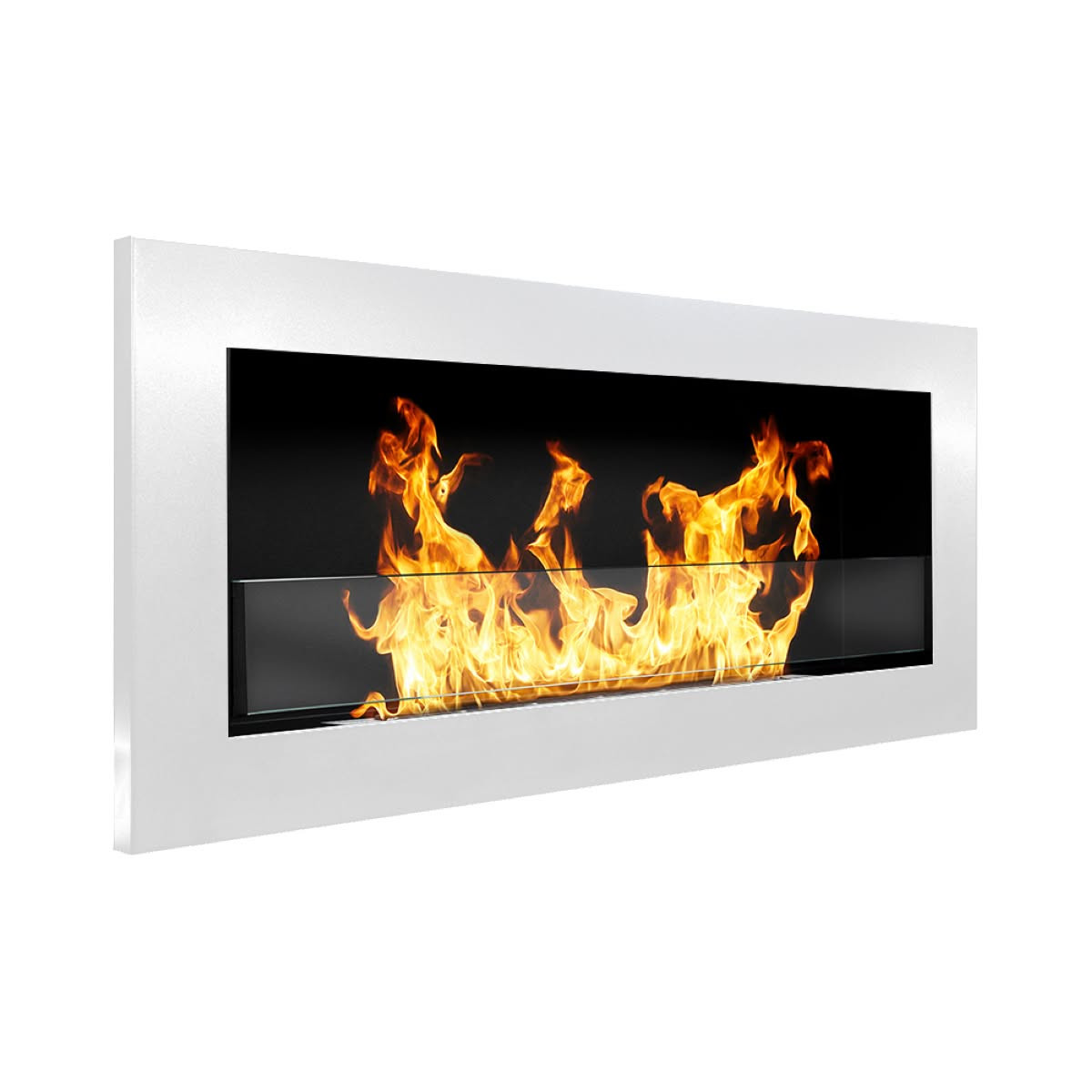 Camino a bioetanolo da parete o incasso Livorno 90x12x40 con vetro Bianco 