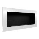 Camino a bioetanolo da parete o incasso Livorno 90x12x40 con vetro Bianco Divina Fire vista