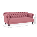 Divano 3P Blossom rosa antico Bizzotto dimensioni