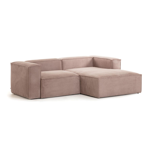 Divano Blok 2 posti con chaise longue destra in velluto a coste rosa 240 cm