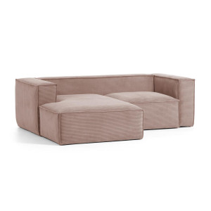 Divano Blok 2 posti chaise longue sinistra in velluto a coste spesse rosa 240 cm