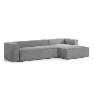 Divano Blok 4 posti chaise longue destra in velluto a coste spesse grigio 330 cm