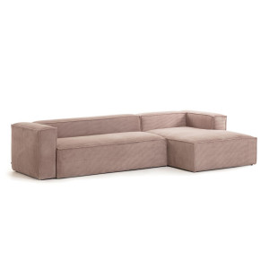 Divano Blok 4 posti chaise longue destra in velluto a coste spesse rosa 330 cm