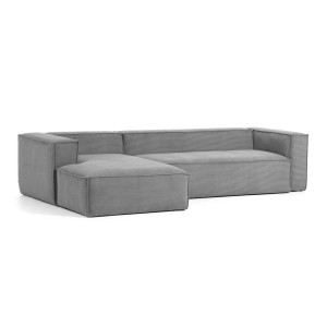 Divano Blok 4 posti chaise longue sinistra in velluto a coste spesse grigio 330 cm