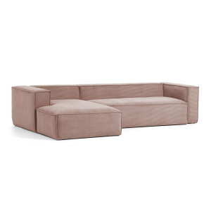 Divano Blok 4 posti chaise longue sinistra in velluto a coste spesse rosa 330 cm