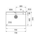 Lavello 1 Vasca Maris 73x51MRX 210-70 TL Inox satinato dimensioni