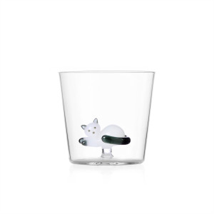 Tabby Cat Tumbler Gatto sdraiato bianco coda grigia