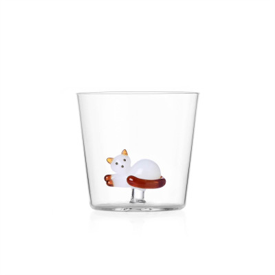 Tabby Cat Tumbler Gatto Sdraiato Bianco Coda Ambra