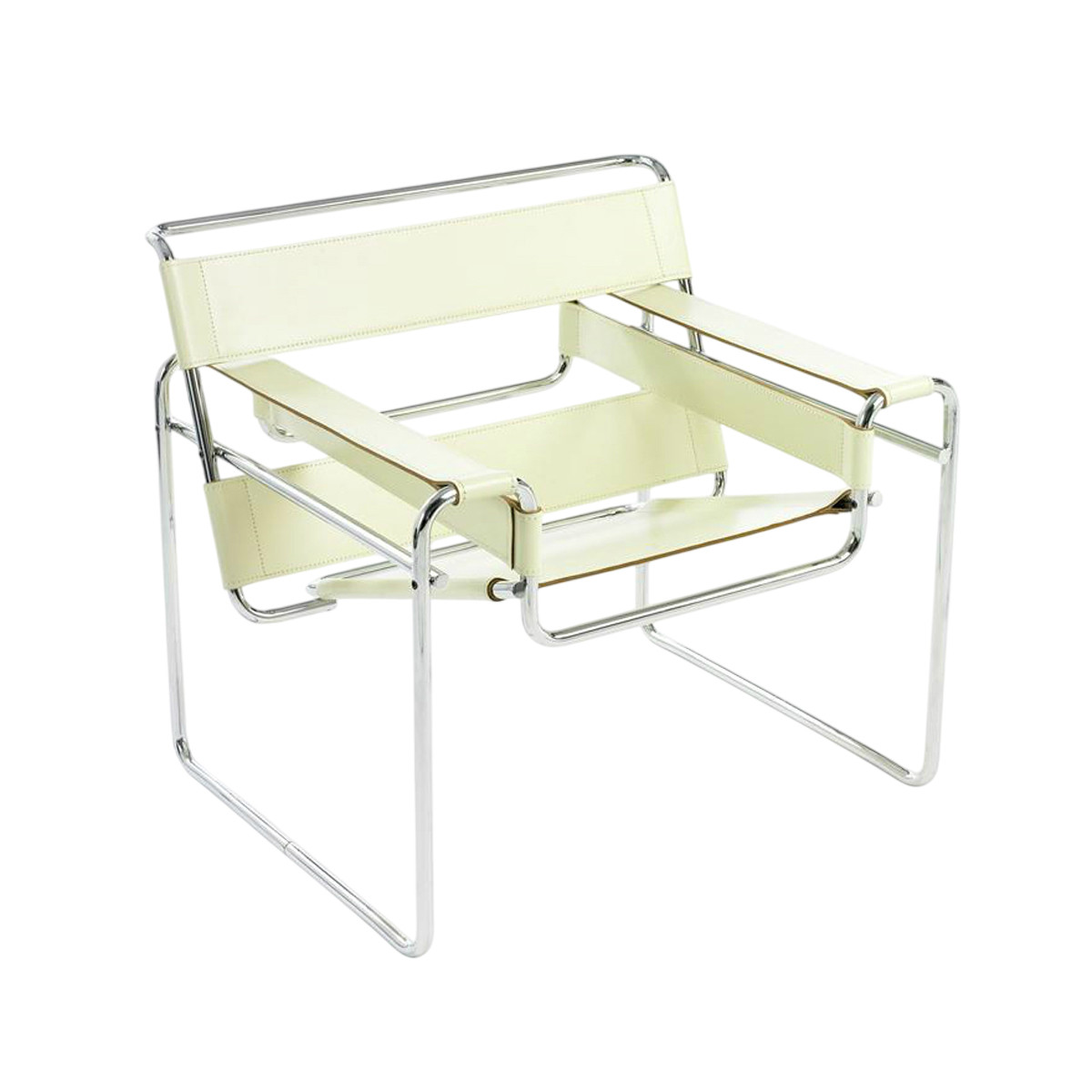 Knoll Breuer Wassily Poltrona Cuoio Bianco-Beige