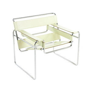 Knoll Breuer Wassily Poltrona Cuoio Bianco-Beige