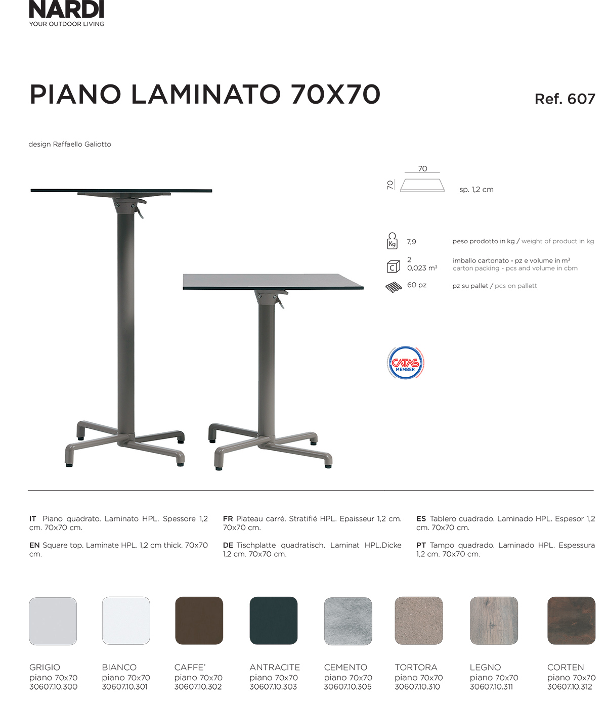 METRO Professional Tavolo da bar, alluminio/laminato HPL, 70 x 70 x 74 cm,  anti-impronta, resistente alle intemperie, per 2 persone, nero/grigio