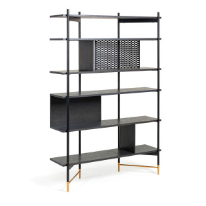 Libreria Milian in impiallacciatura di frassino e acciaio finitura nera 120 x 177 cm