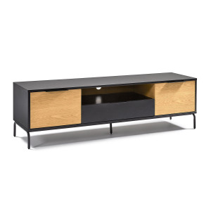 Mobile TV Savoi 2 ante e 1 cassetto MDF laccato nero e acciaio finitura nera 170 x 50 cm