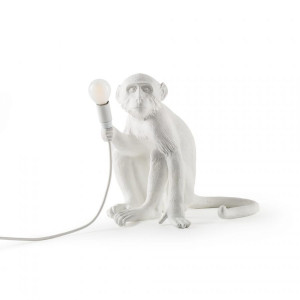 Monkey Lamp Sitting White Seletti