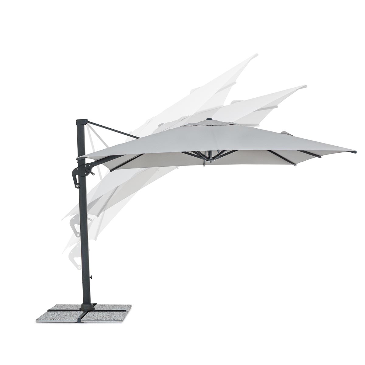 Ombrellone A Braccio INES 3x3 Grigio Scuro - Alluminio Anodizzato Con Base A Croce E Rotazione 360°
