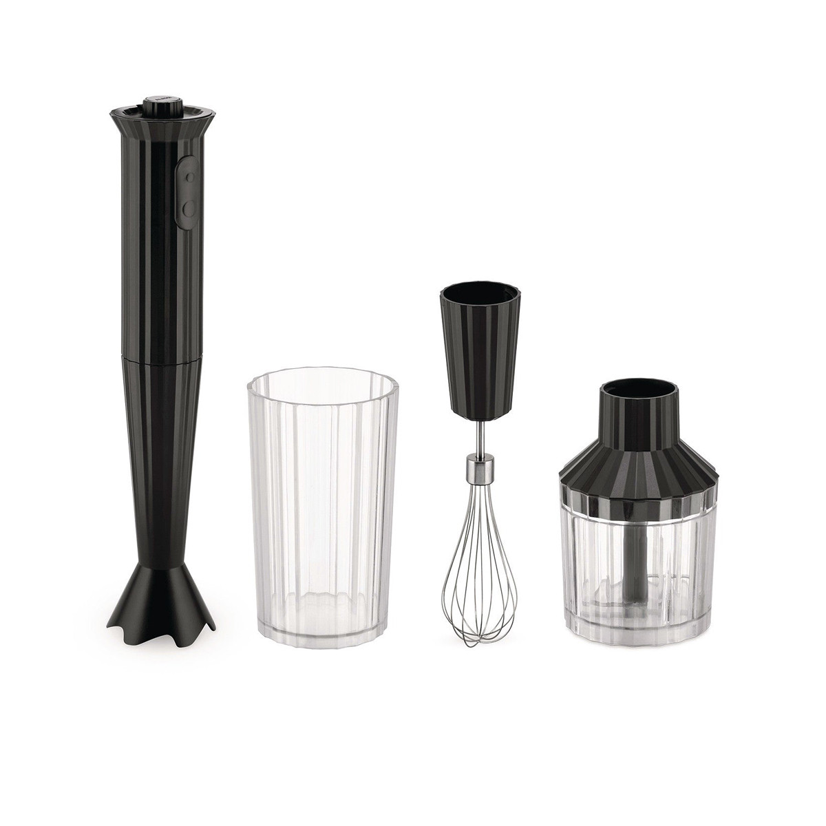 Alessi Plissè MDL10S B Frullatore a immersione con bicchiere graduato, frusta e tritatutto Nero