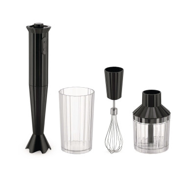 Alessi Plissè MDL10S B Frullatore a immersione con bicchiere graduato, frusta e tritatutto Nero