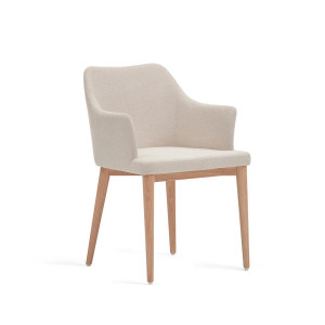 Sedia Croft in ciniglia beige e gambe in legno massello di frassino