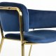 Sedia Runnie in velluto blu con gambe in acciaio verniciate oro dettaglio